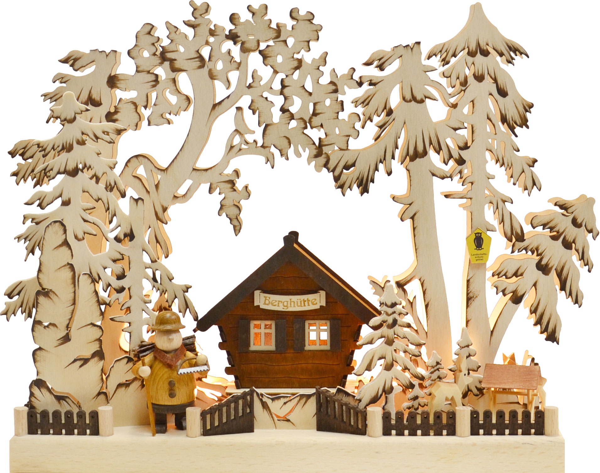 Schwibbogen LED, Berghütte, handbemalt braun