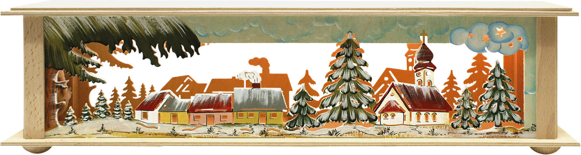 Raumleuchte kl., Dorf mit Zwiebelkirche, handbemalt winterlich Raumleuchte kl., Dorf mit Zwiebelkirche, handbemalt winterlich