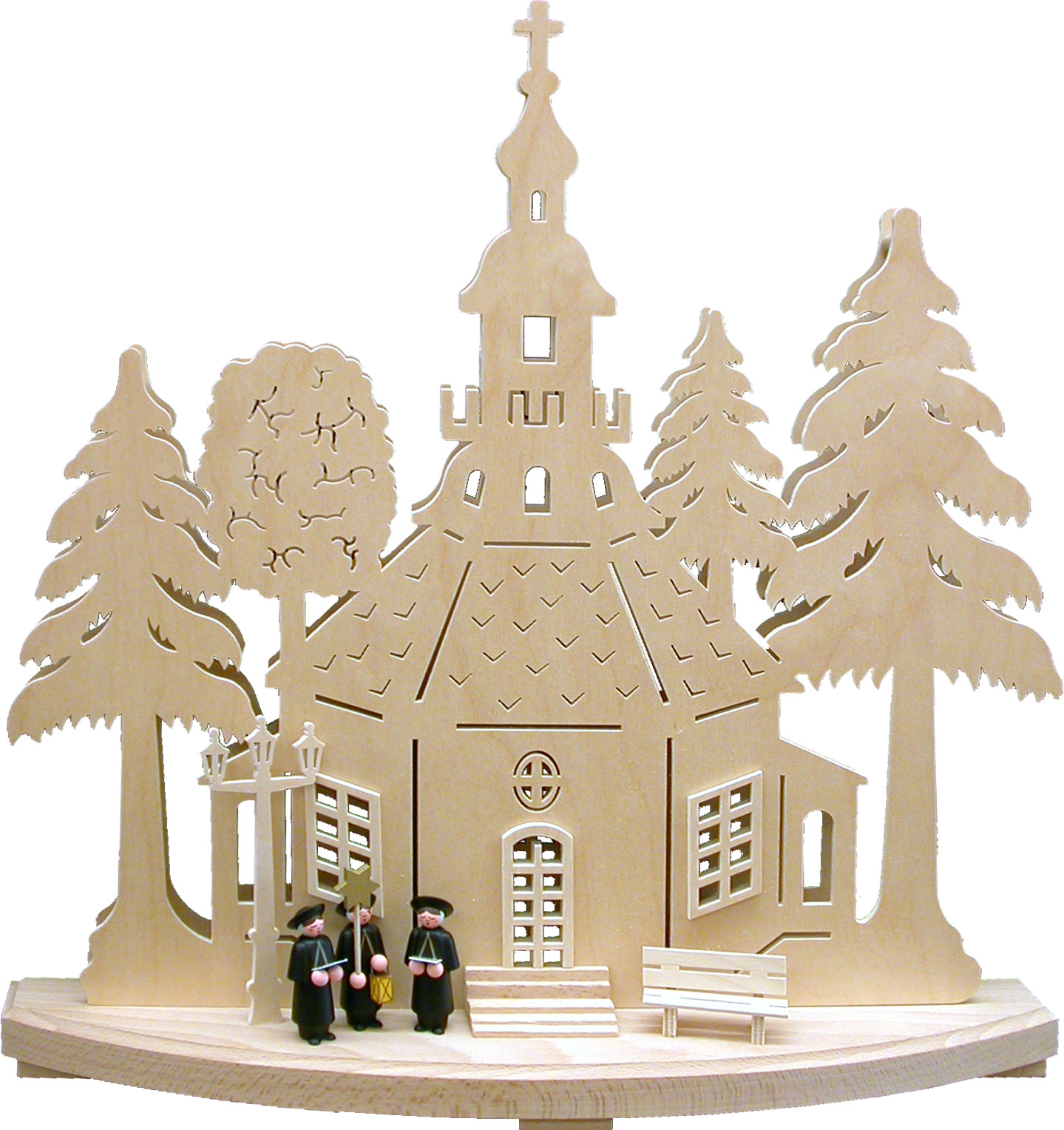 Schwibbogen kl., Kirchgang in Seiffen, plastisch, schwarze Figuren Schwibbogen kl., Kirchgang in Seiffen, plastisch, schwarze Figuren