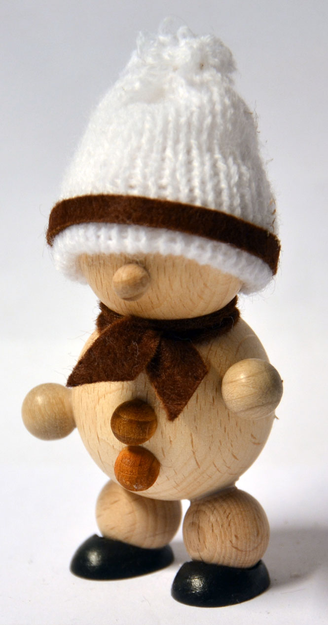 Schneemann natur weiße Mütze, brauner Schal, 8,5 cm