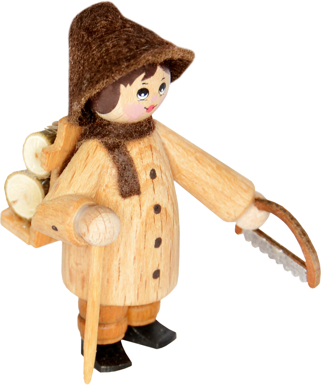 Figur, Waldarbeiter, Holzkiepe, Stock, Säge, braune Mütze Figur, Waldarbeiter, Holzkiepe, Stock, Säge, braune Mütze