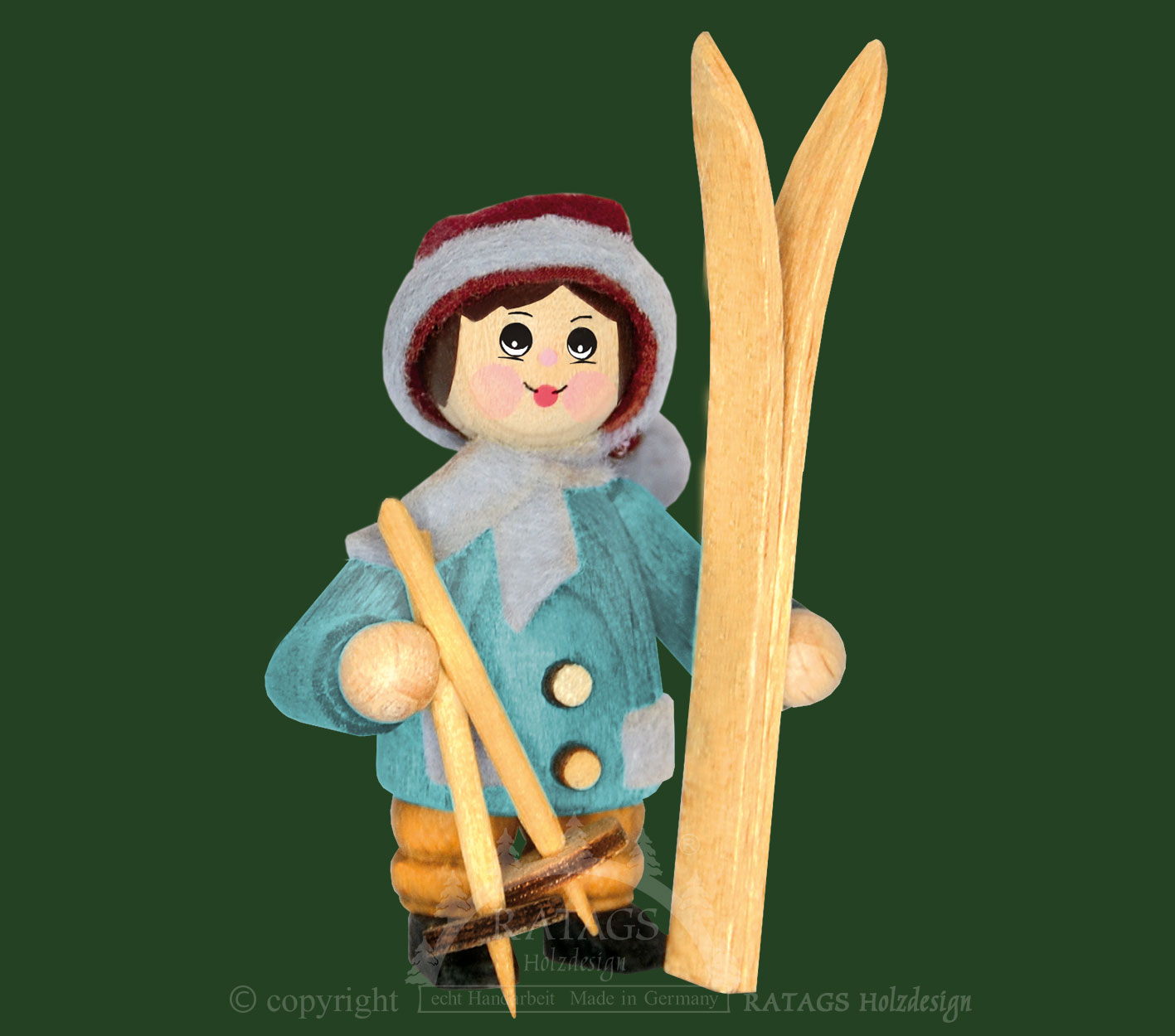Figur, Skiträger, orange, taubenblau Figur, Skiträger, orange, taubenblau