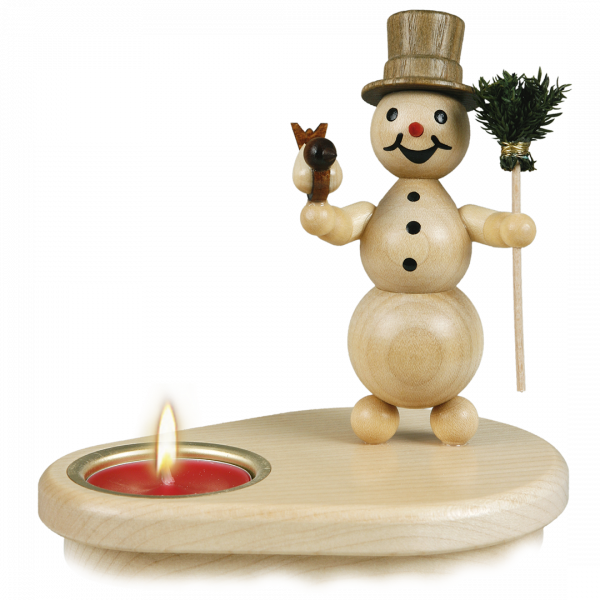 Schneemannleuchter "mit Besen und Vogel" 1 Teelicht