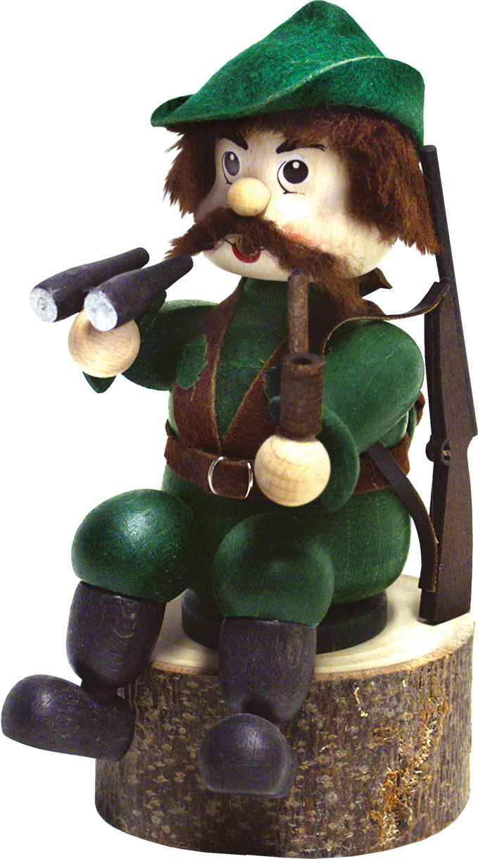Kantenhocker, Jäger auf Holzstamm Kantenhocker, Jäger auf Holzstamm