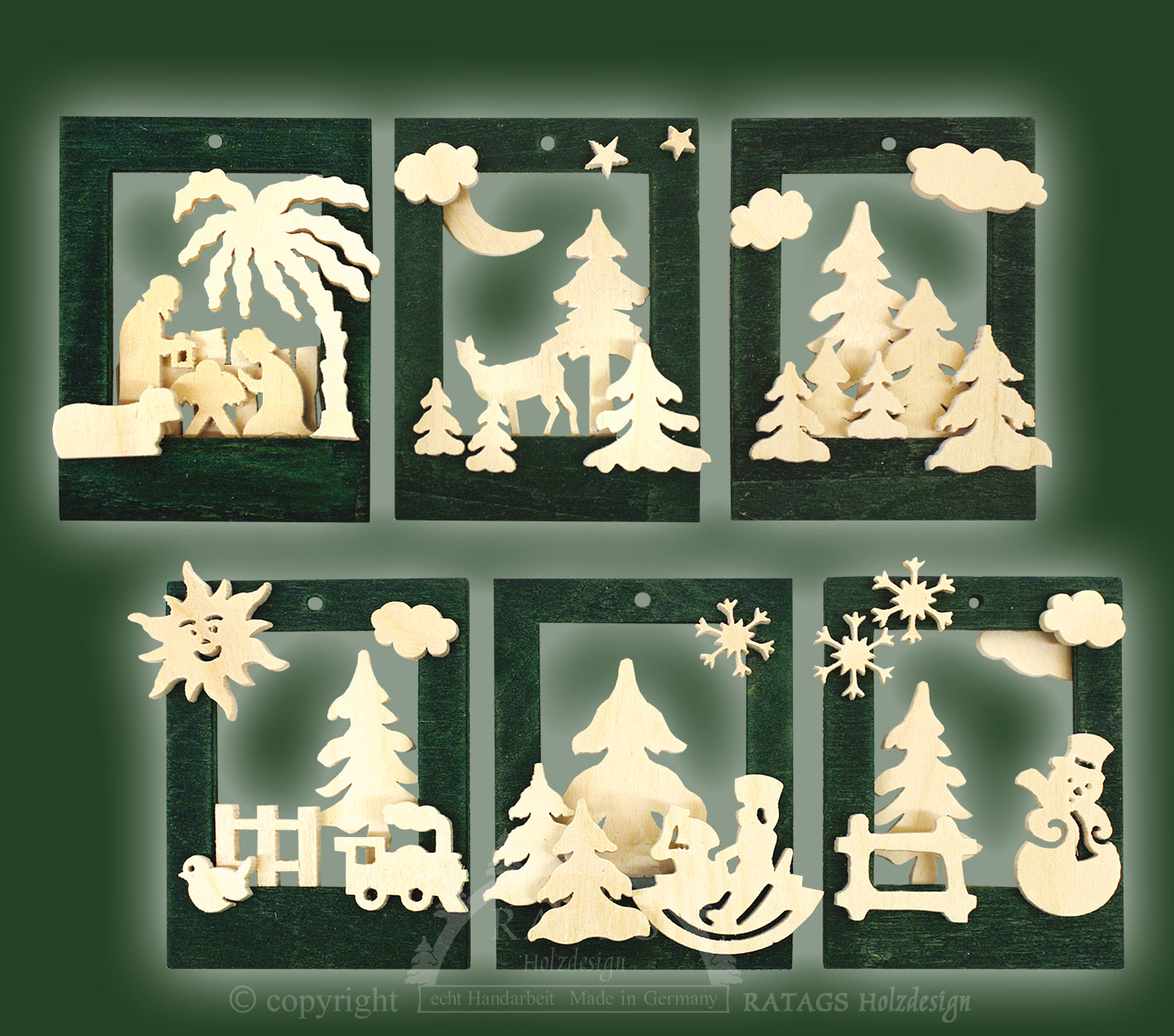 Baumbehang, 6er Set, Holzrähmchen grün Baumbehang, 6er Set, Holzrähmchen grün