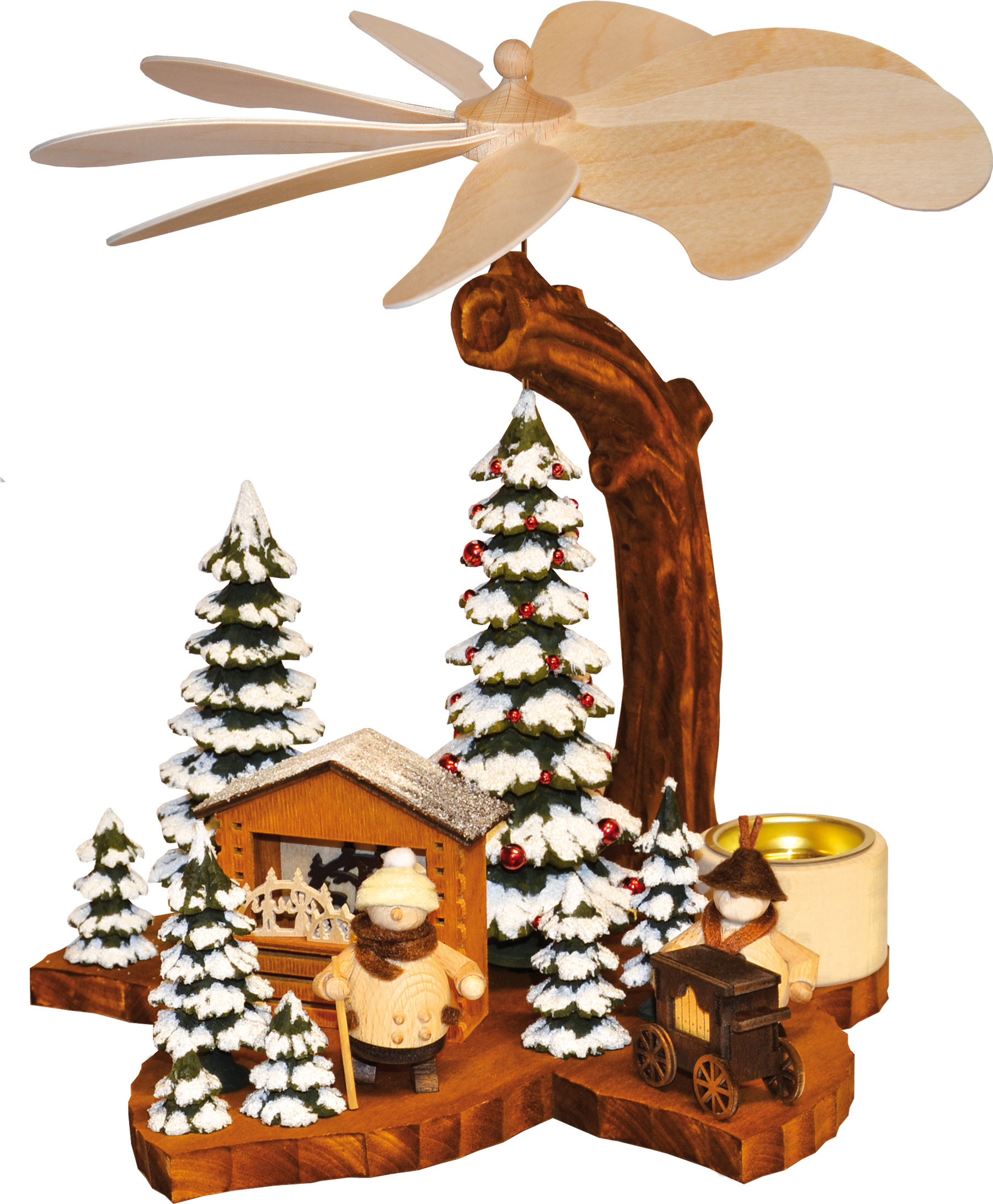 Blattpyramide, Mollis im Winterwald, Massivholz, 2 Teelichte Blattpyramide, Mollis im Winterwald, Massivholz, 2 Teelichte