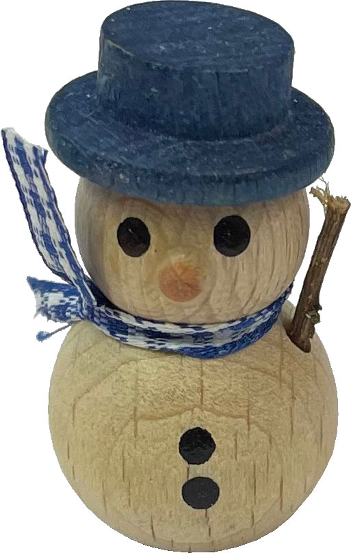 Schneemann mini, natur, blauer Hut 3,5 cm Schneemann mini, natur, blauer Hut 3,5 cm