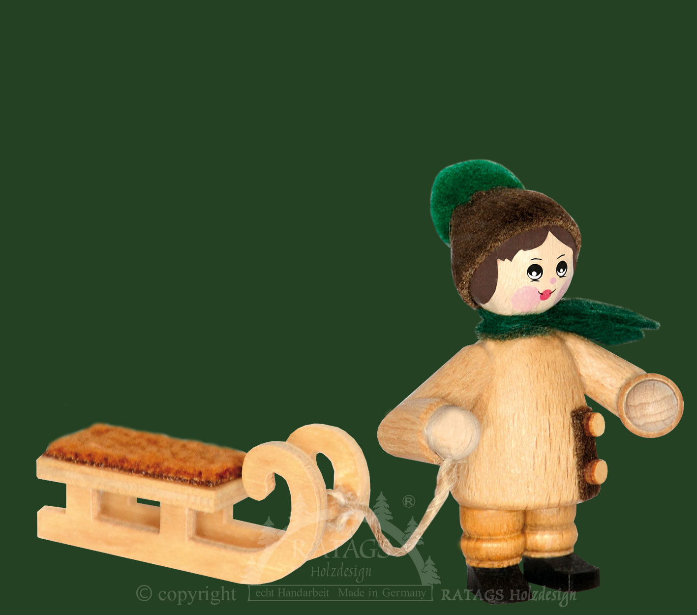 Figur, Schlittenzieher, natur Figur, Schlittenzieher, natur