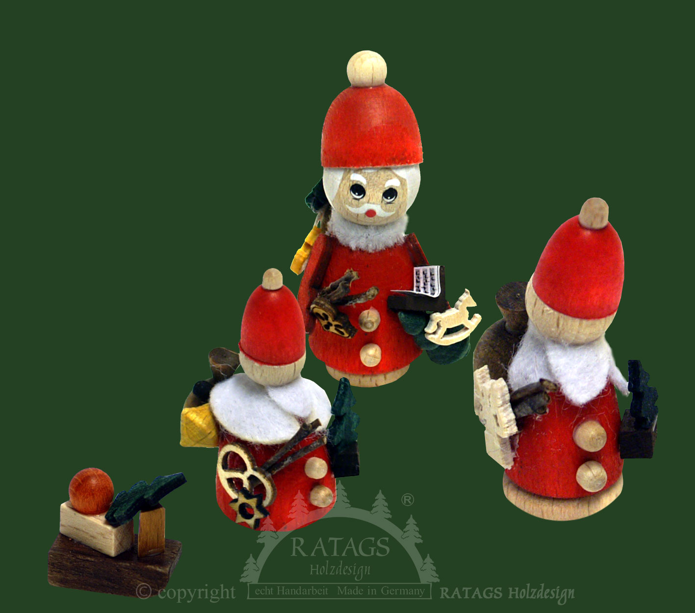 Miniaturfiguren, 3er Set, Weihnachtsmänner, rot