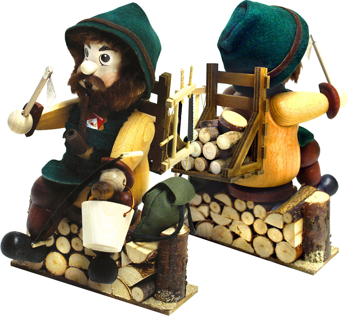 Kantenhocker, Waldarbeiter auf Holzstapel
