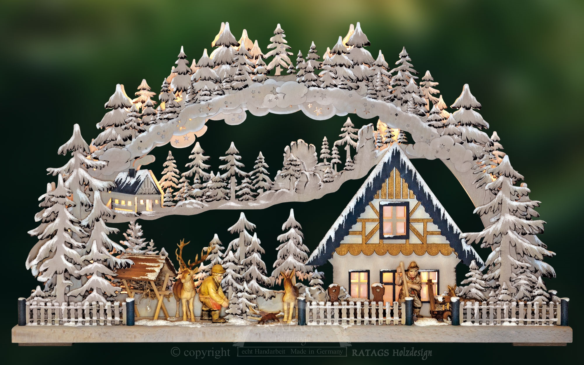 3D-Schwibbogen gr., Wintereinbruch, handbemalt grau, Raureif 3D-Schwibbogen gr., Wintereinbruch, handbemalt grau, Raureif