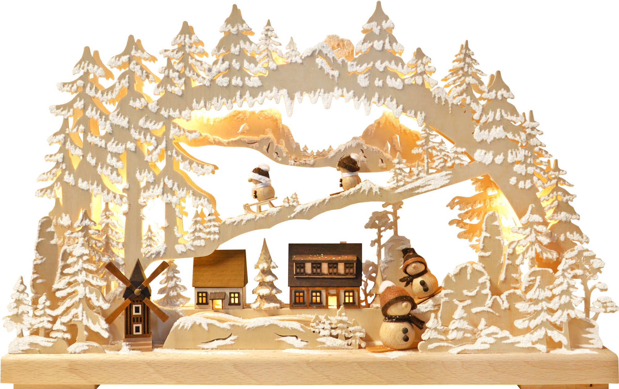 3D-Schwibbogen klein, Winterdorf Raureif, Schneemänner natur 3D-Schwibbogen klein, Winterdorf Raureif, Schneemänner natur