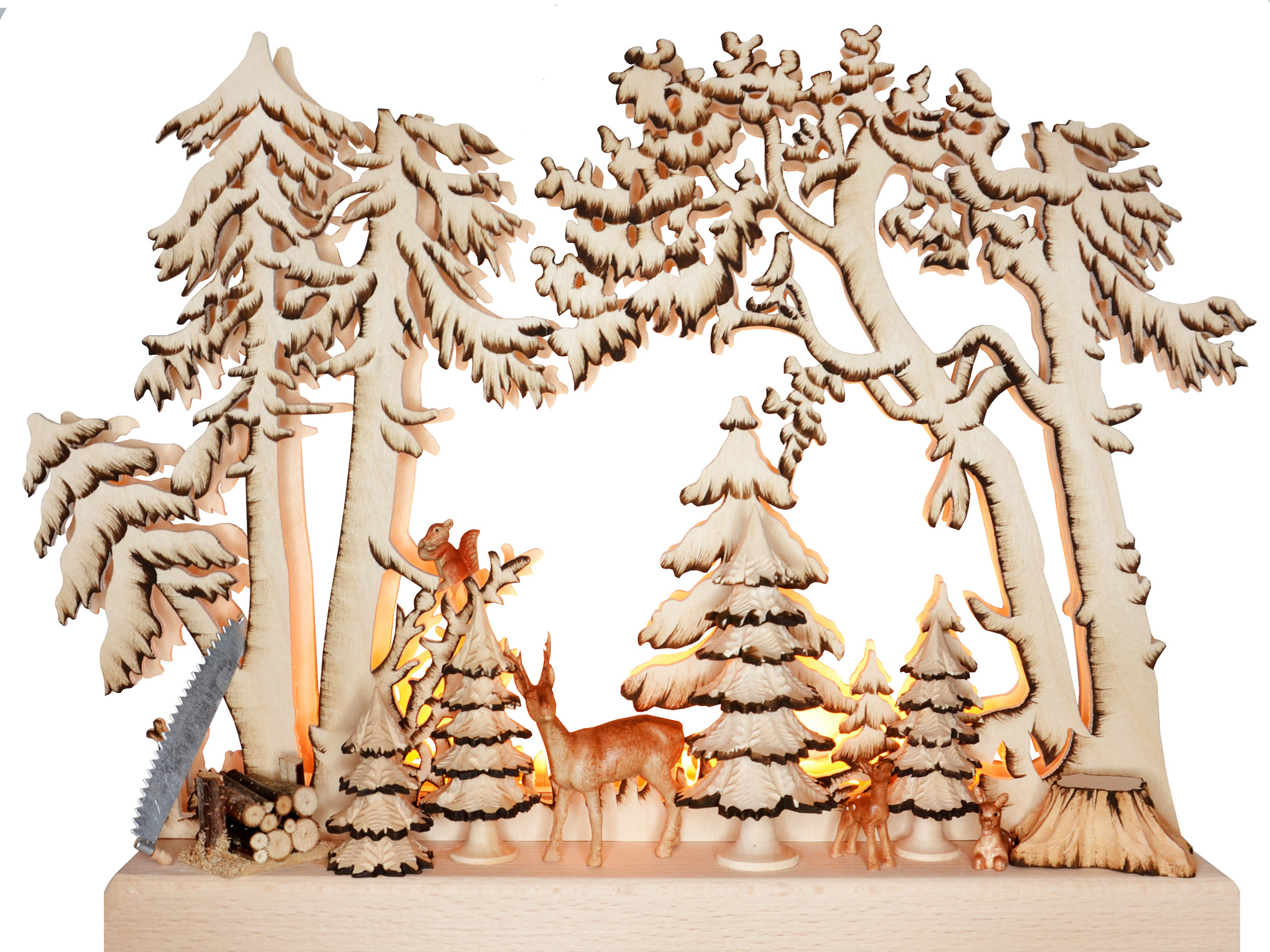 Schwibbogen LED, Im Wald, handbemalt braun