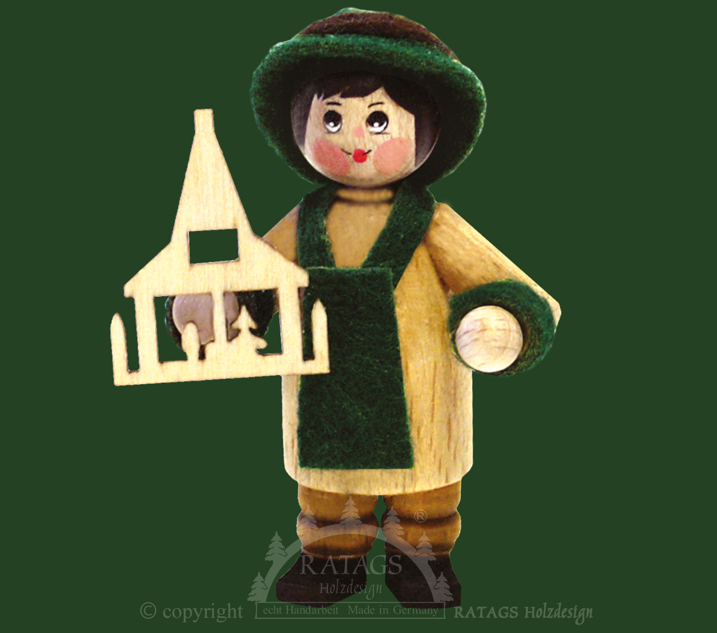 Figur, Pyramidenbauer mit grüner Schürze