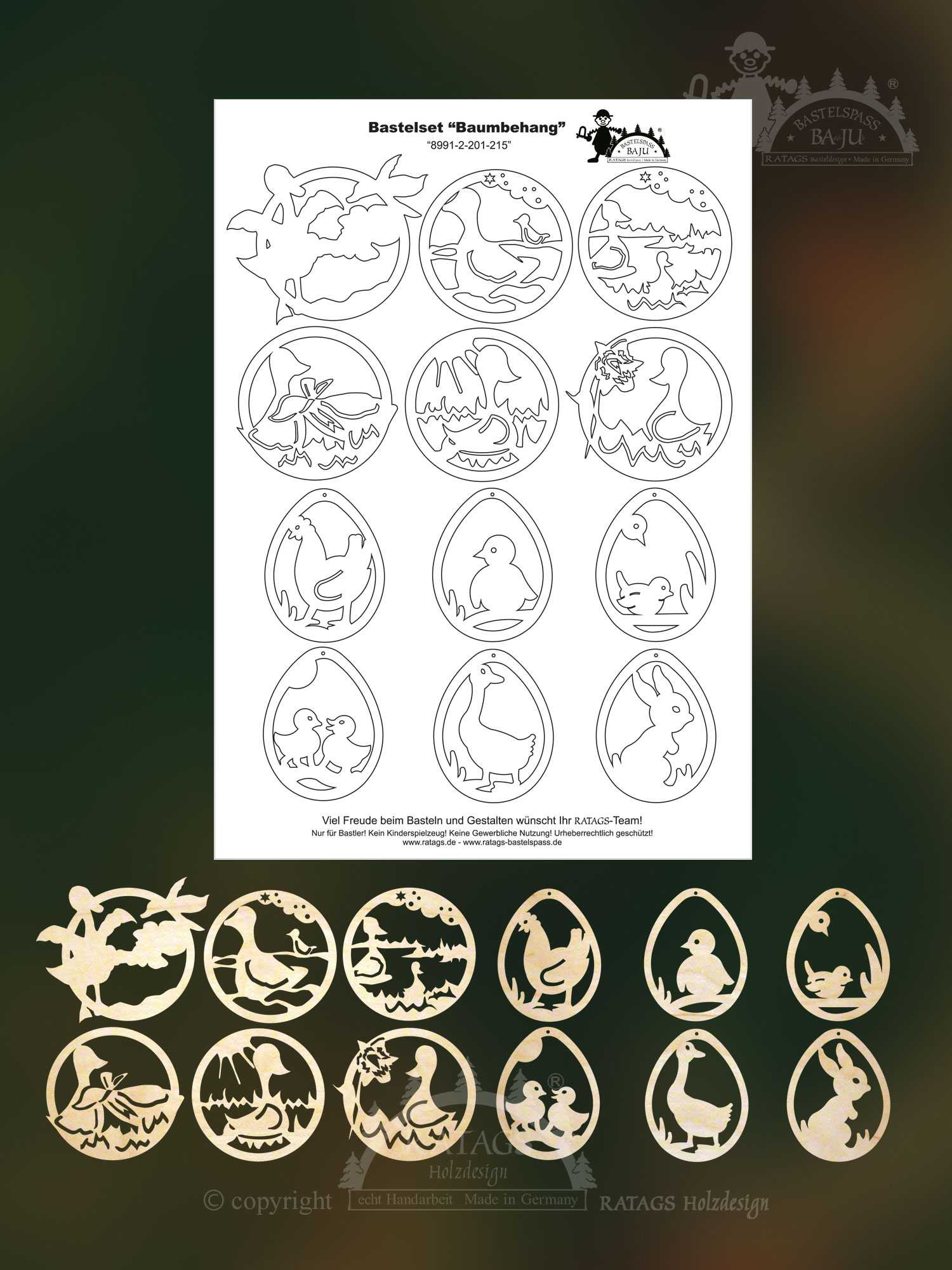 Baumbehang zum Basteln, 12er Set, Ostermotive, zum Aussägen Baumbehang zum Basteln, 12er Set, Ostermotive, zum Aussägen