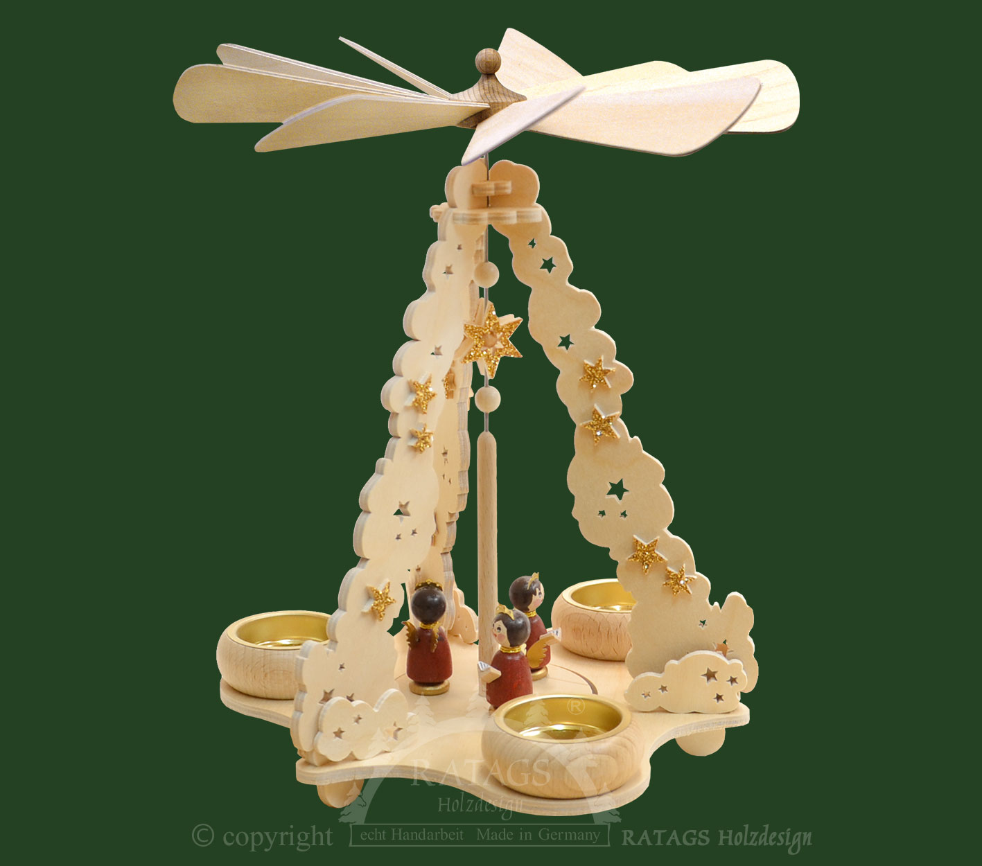 Wolkenpyramide, 3 rote Engel goldene Sterne