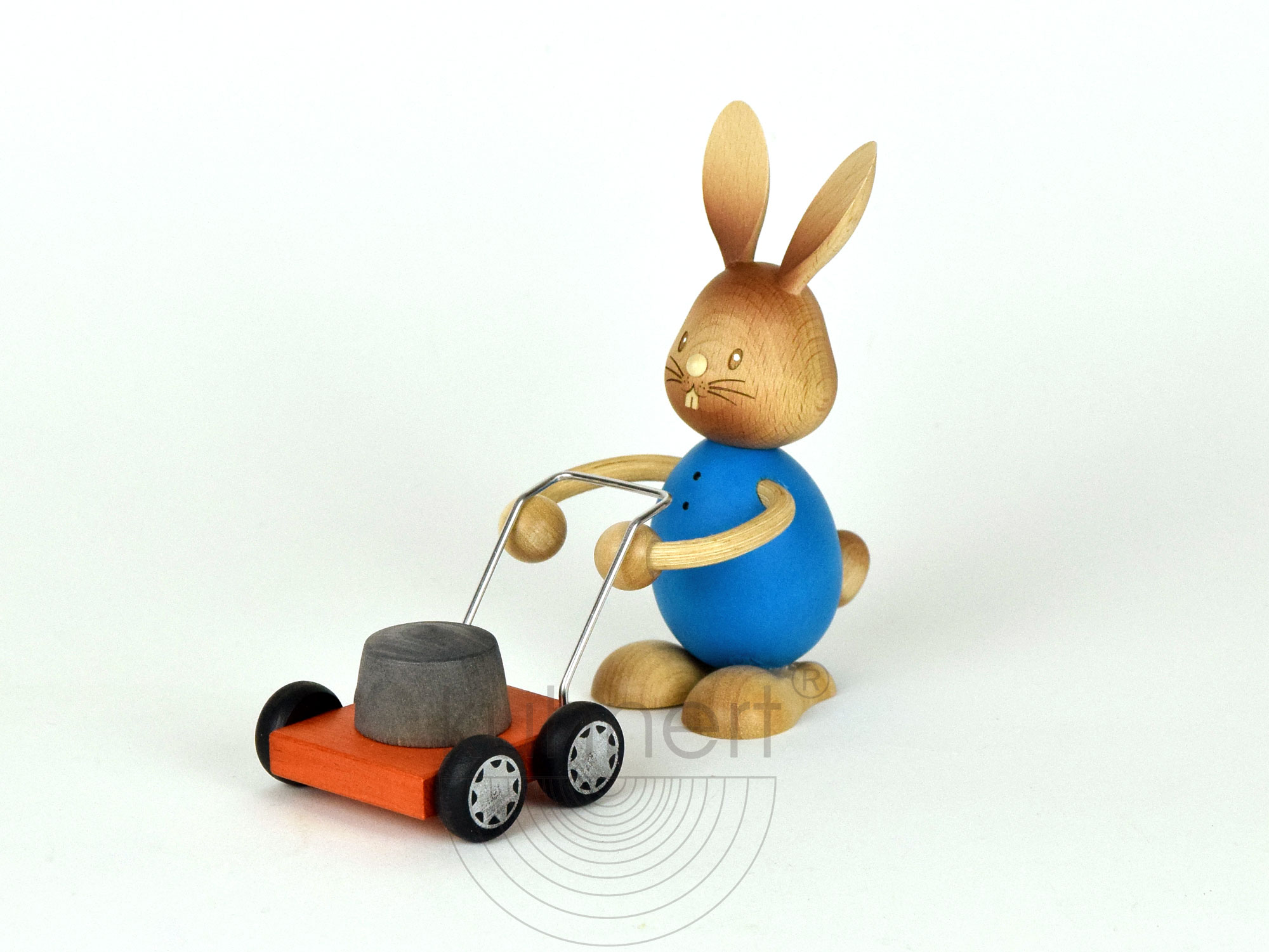 Osterhase, Stupsi Hase mit Rasenmäher ca. 12 cm