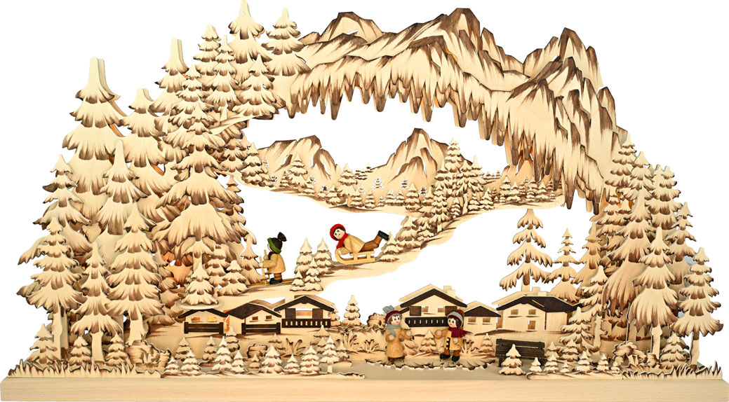 3D-Schwibbogen mtl., Wintersport, handbemalt, braun