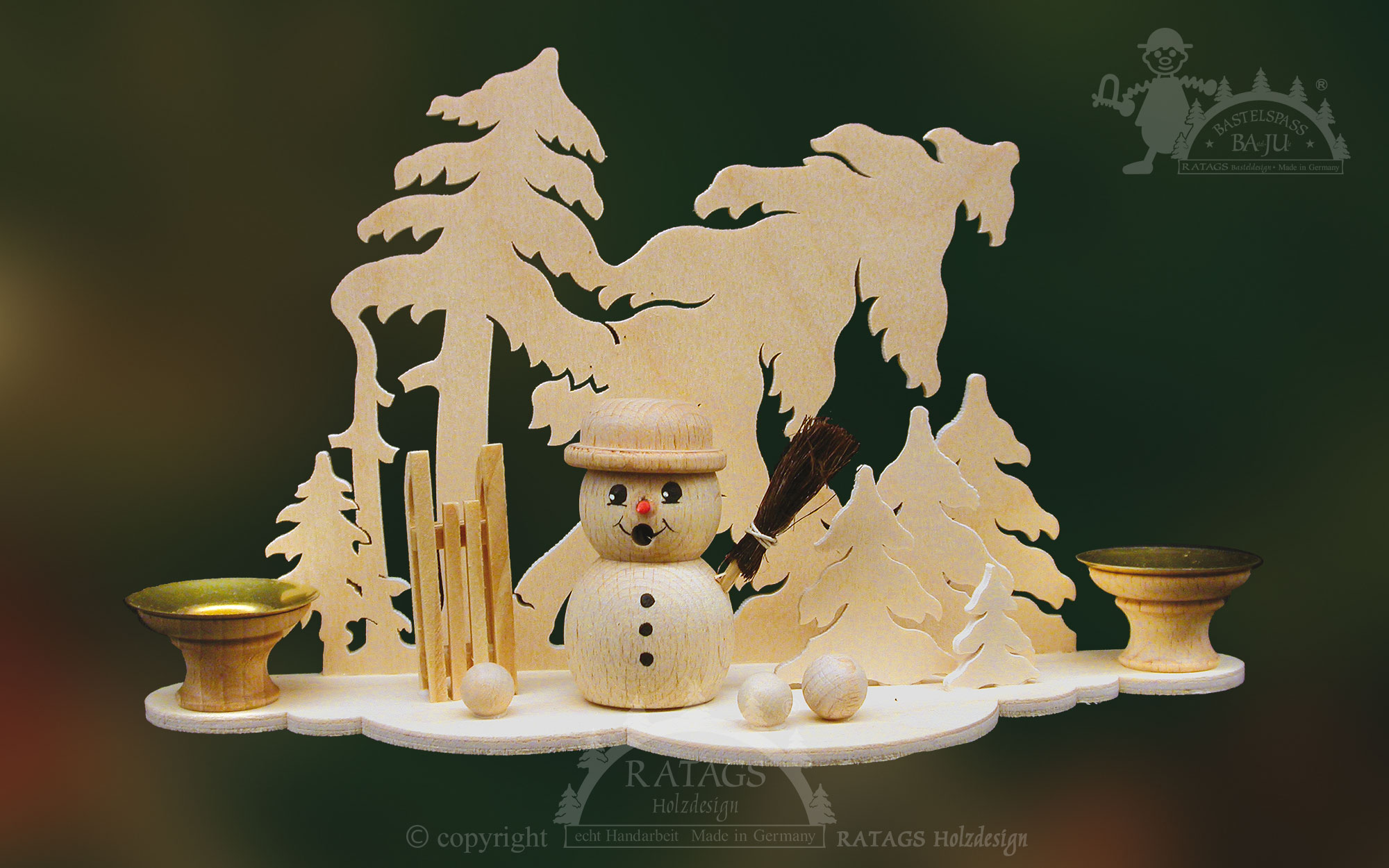 Tischschmuck zum Basteln, Räucherschneemann im Wald