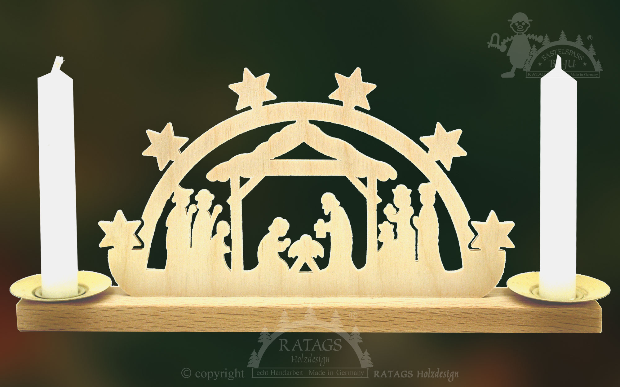 Mini-Schwibbogen für 2 Puppenkerzen Geburt Christi Mini-Schwibbogen für 2 Puppenkerzen Geburt Christi