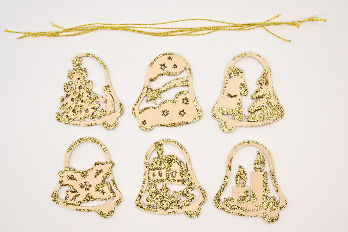 Baumbehang, 6er Set, Glocken, natur-gold Baumbehang, 6er Set, Glocken, natur-gold