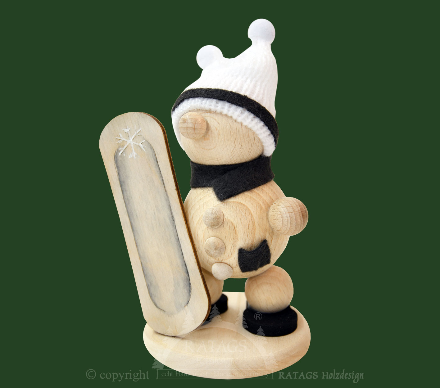 Schneemann mit Snowboard