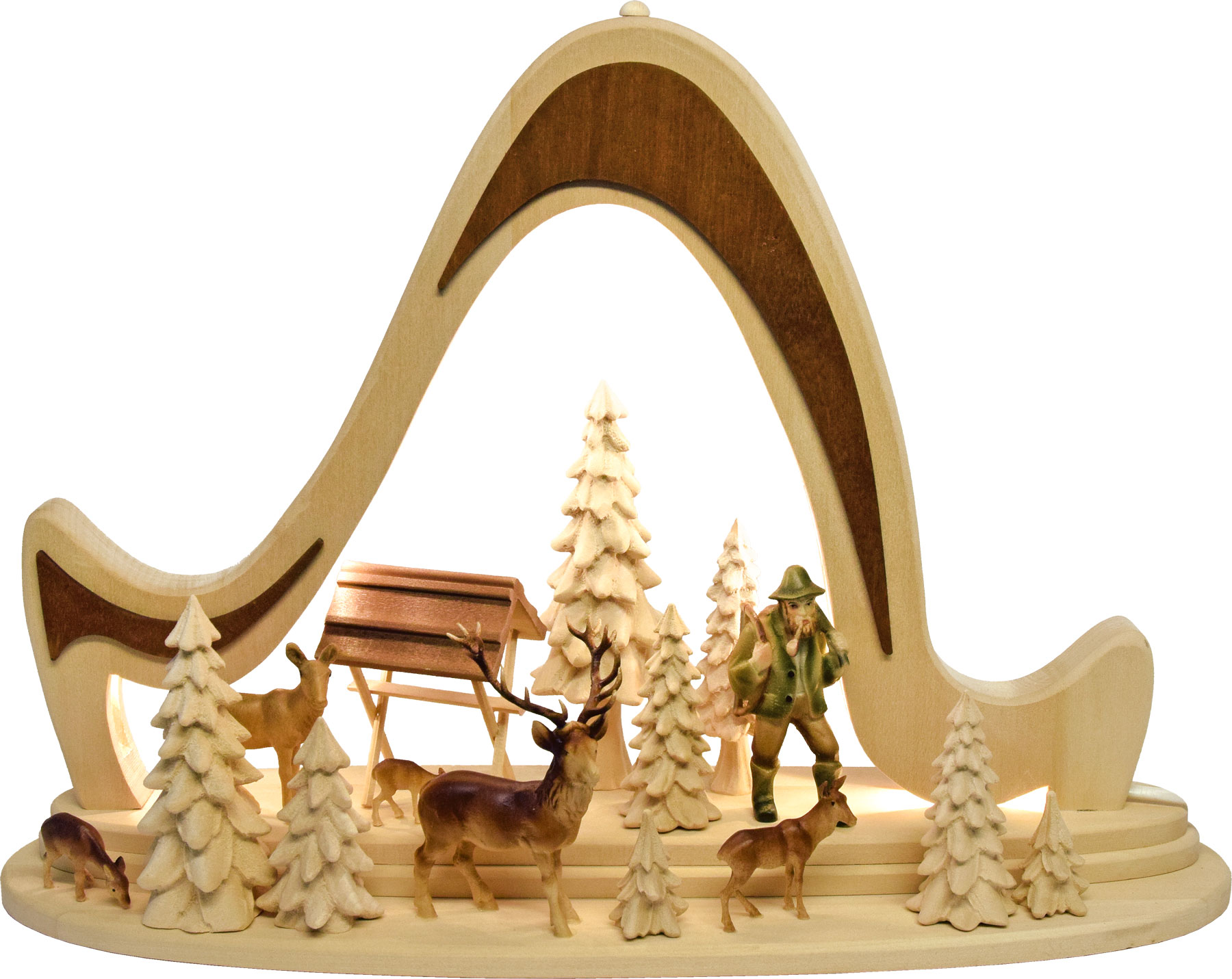 Massivholzbogen, Rehe im Wald mit LED-Beleuchtung Massivholzbogen, Rehe im Wald mit LED-Beleuchtung