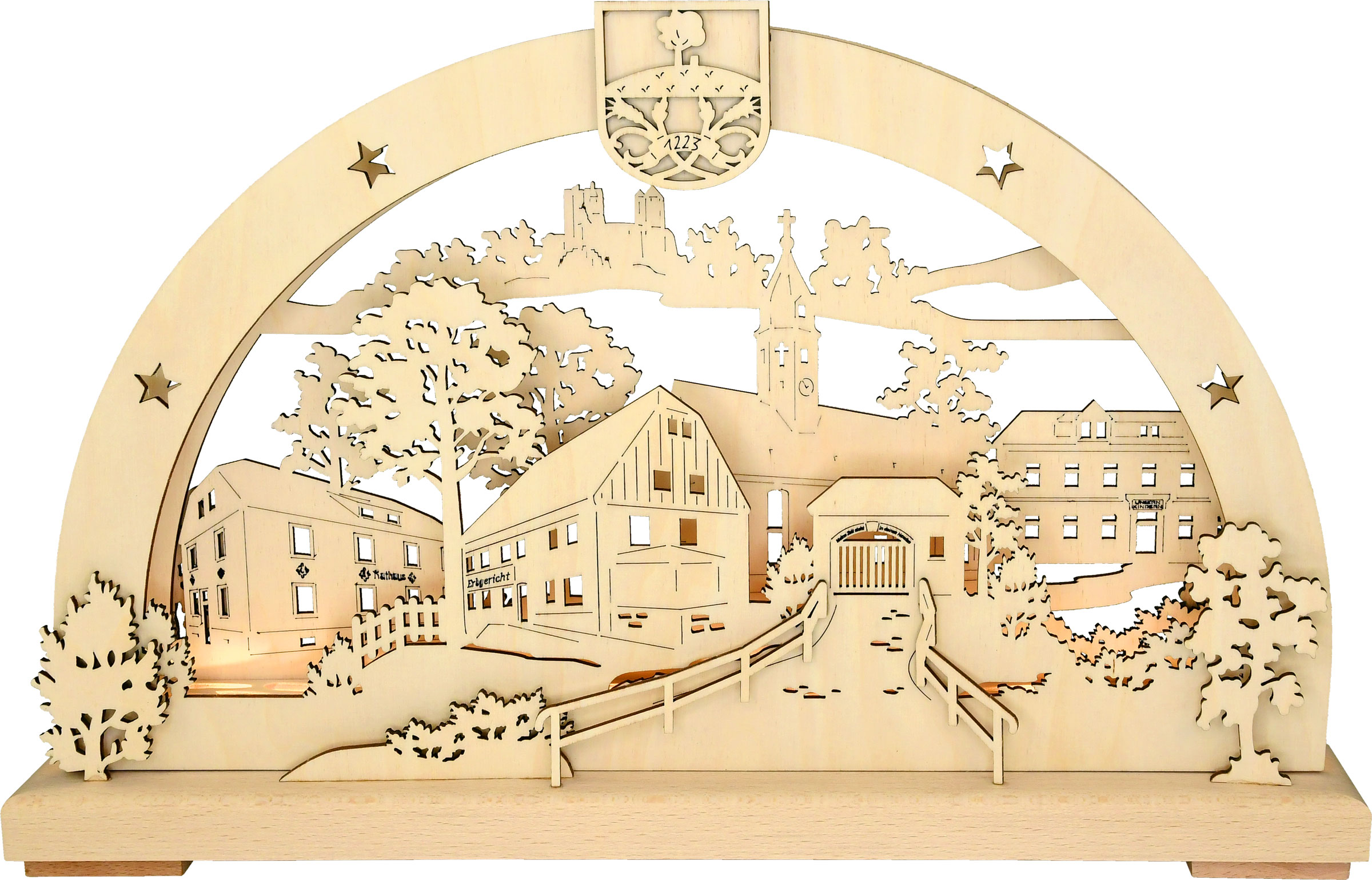 3D-LED-Schwibbogen Langenwolmsdorf klein, 800 Jahre Lawodo 3D-LED-Schwibbogen Langenwolmsdorf klein, 800 Jahre Lawodo