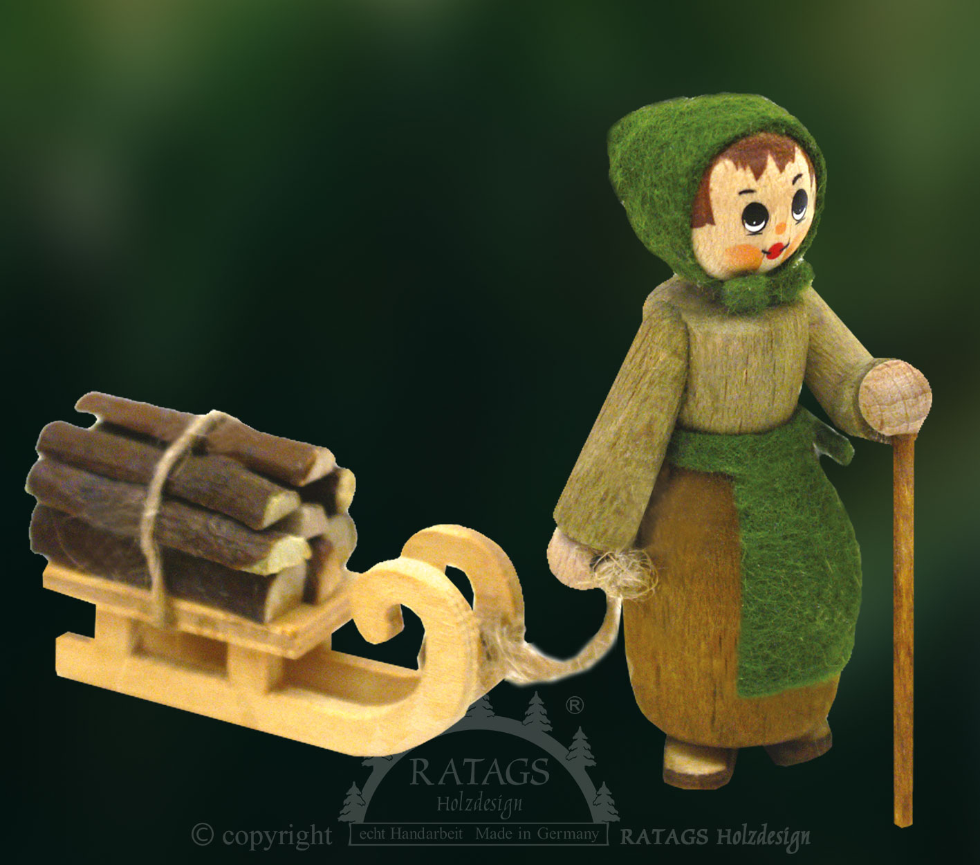 Figur, Holzsammlerin, Schlitten Figur, Holzsammlerin, Schlitten