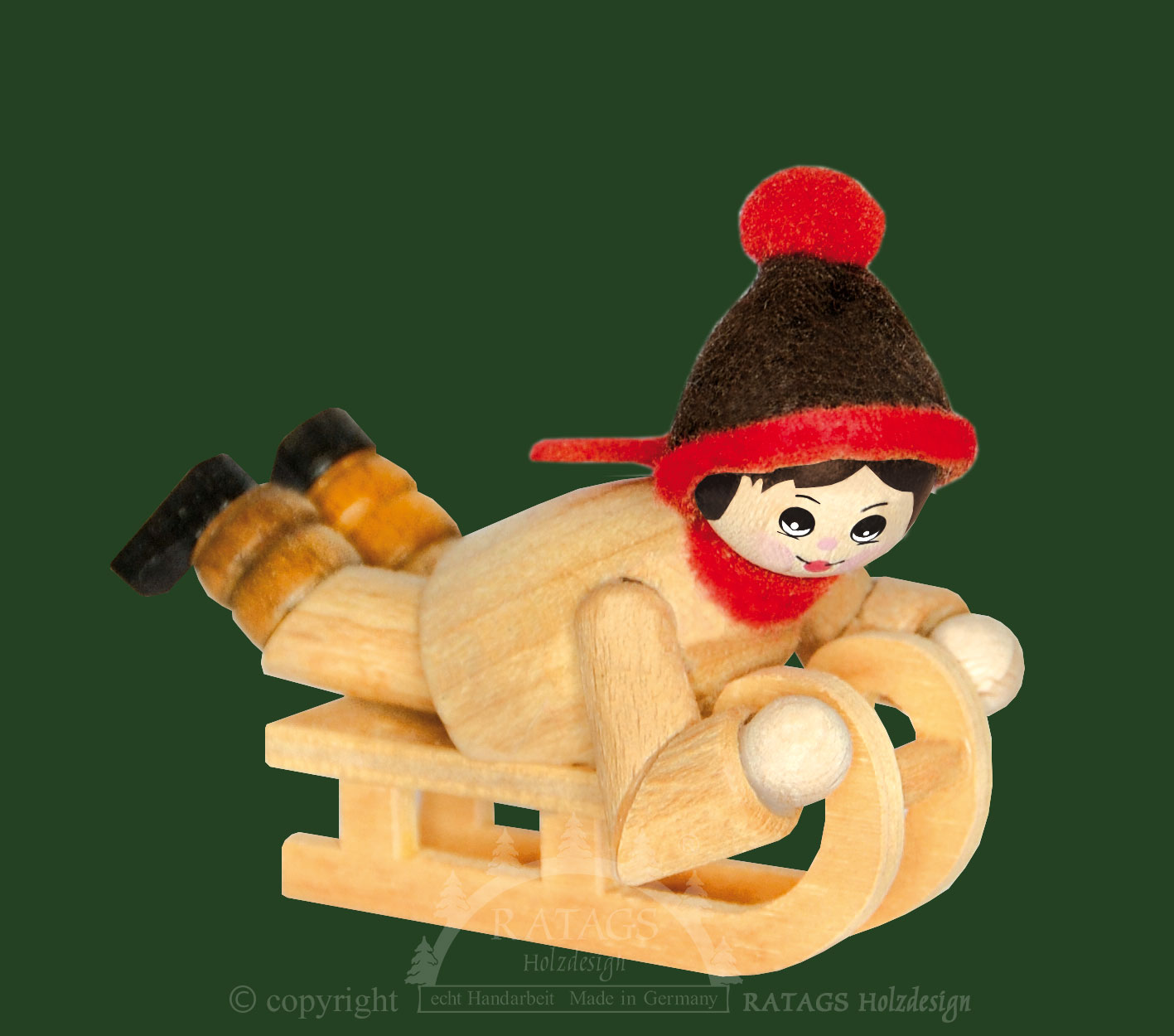 Figur, Schlittenfahrer liegend, natur Figur, Schlittenfahrer liegend, natur