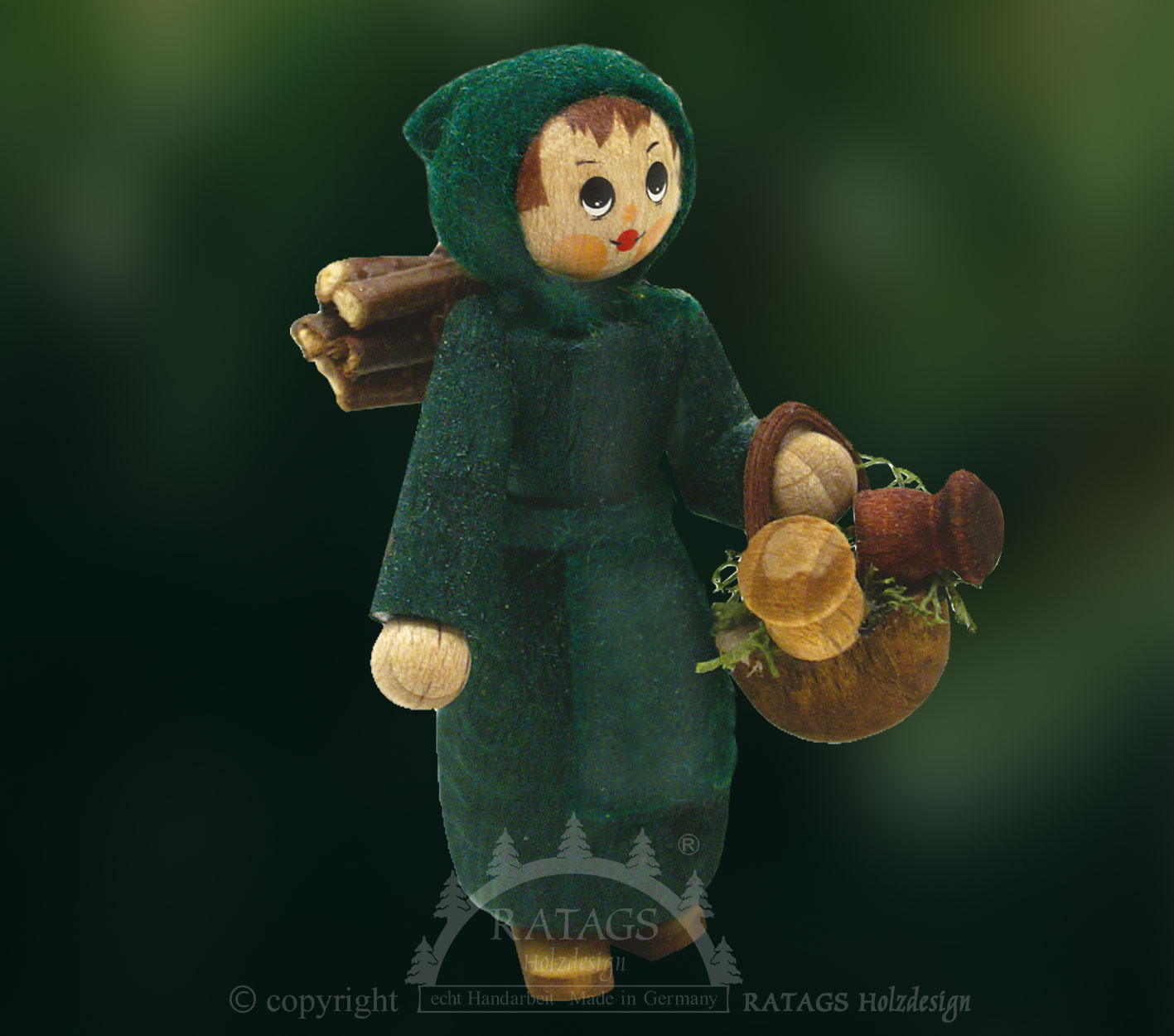 Figur, Pilzsammlerin, tannengrün Figur, Pilzsammlerin, tannengrün