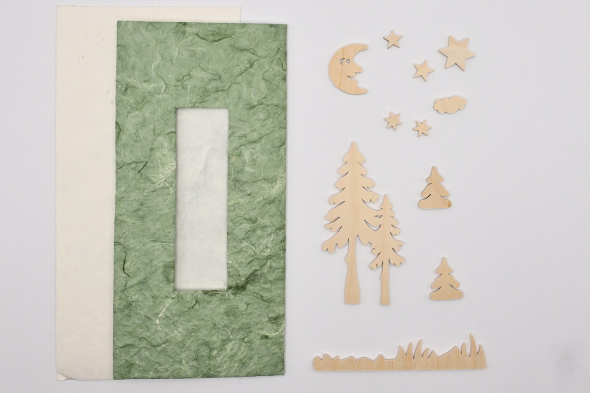 Karte, grün, mit Zubehör