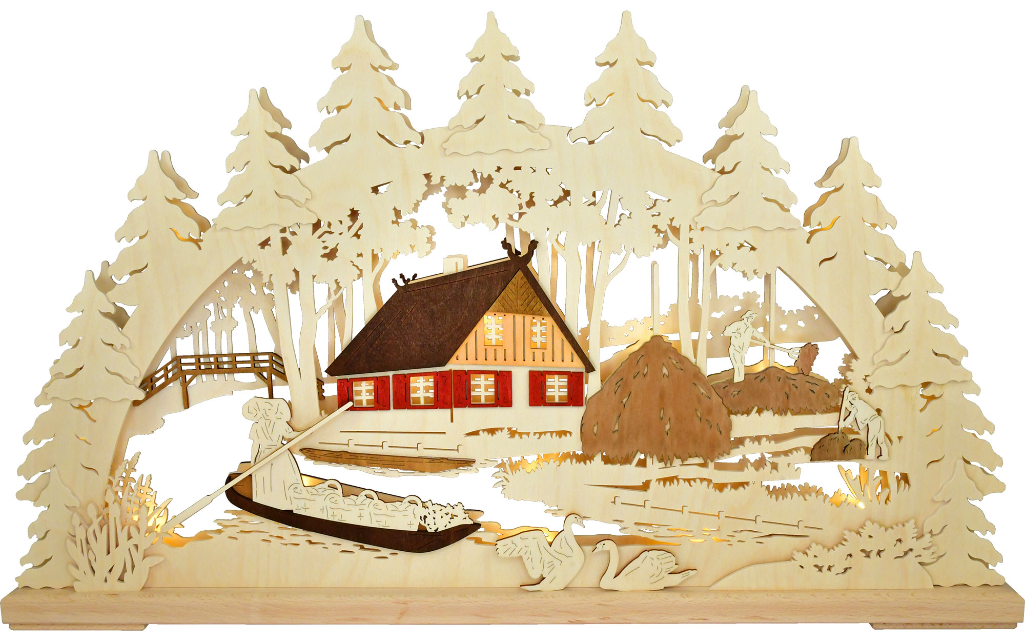 3D-Schwibbogen groß, Spreewald mit Schwänen, USB 3D-Schwibbogen groß, Spreewald mit Schwänen, USB