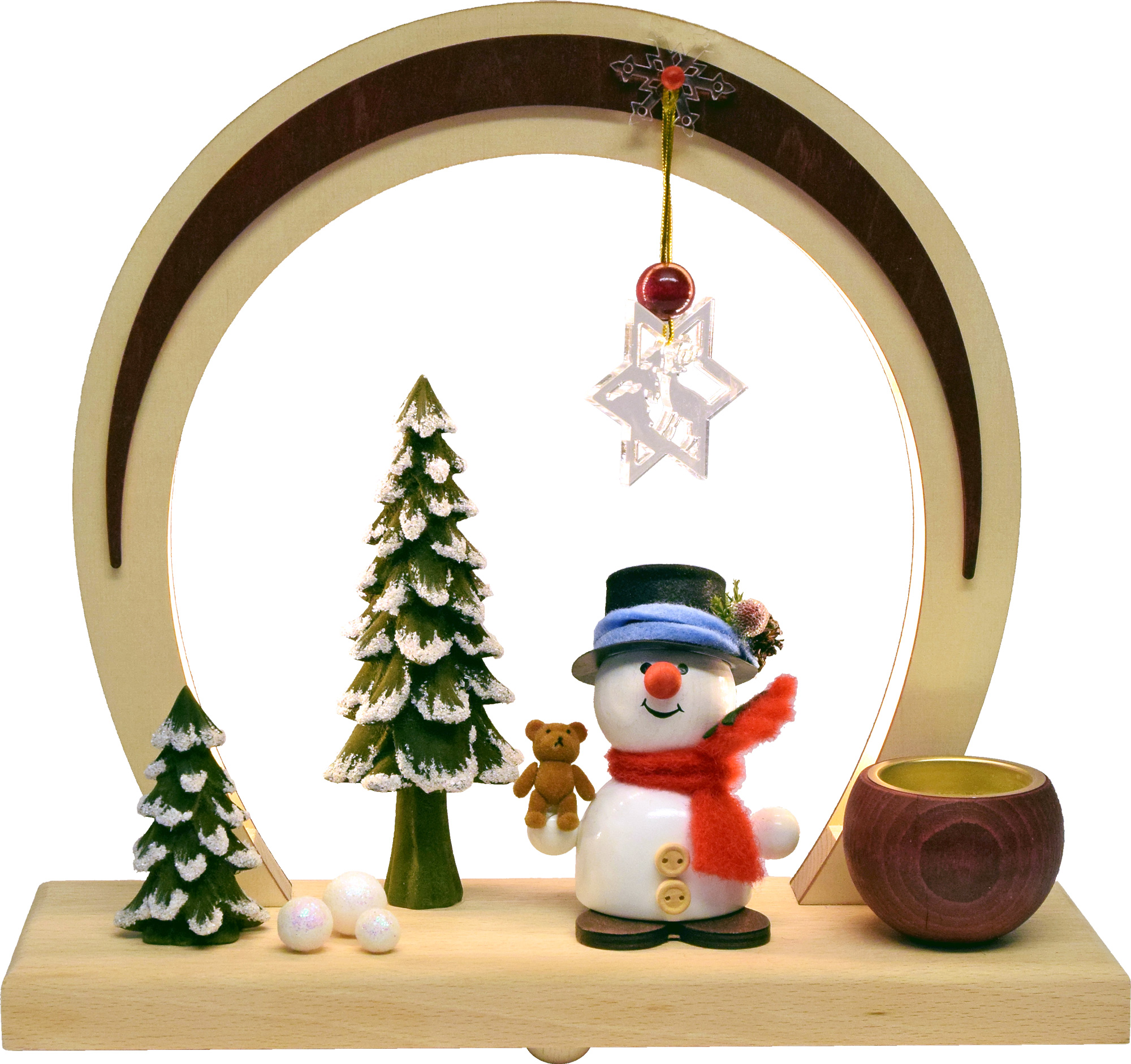 LED-Bogen, rot, Schneemann mit Teddy LED-Bogen, rot, Schneemann mit Teddy