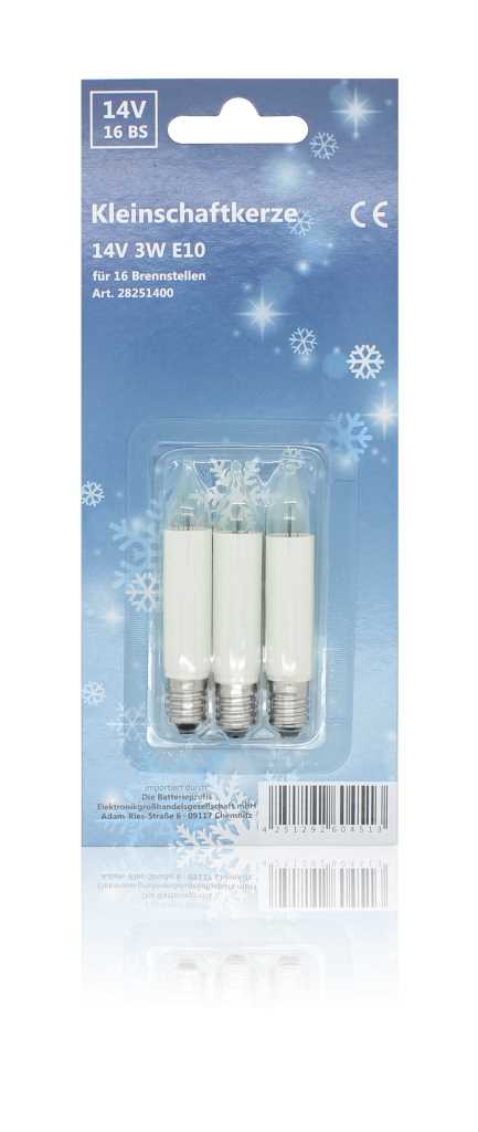 Kleinschafrkerze 14V 3W E10 3-er Blister