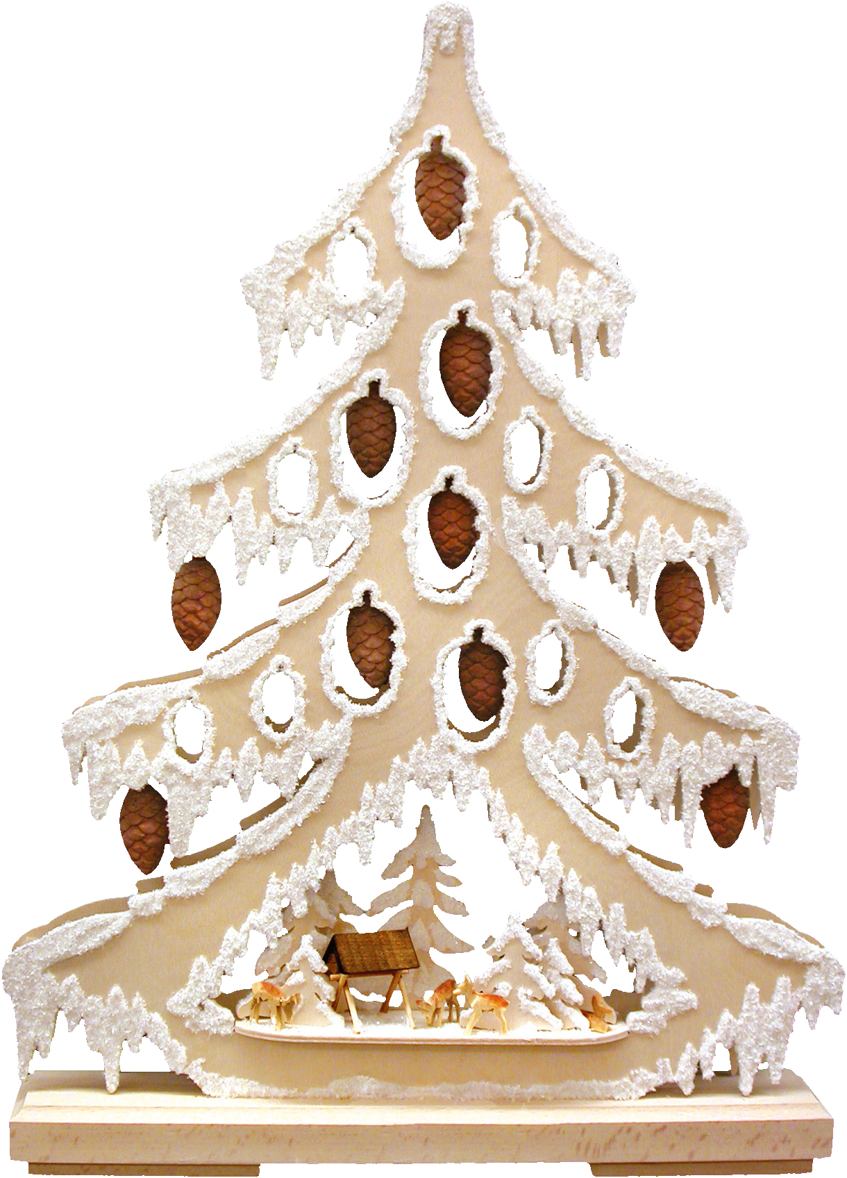 Tanne kl.,  10 geschnitzte Zapfen, Minikrippe,  Raureif