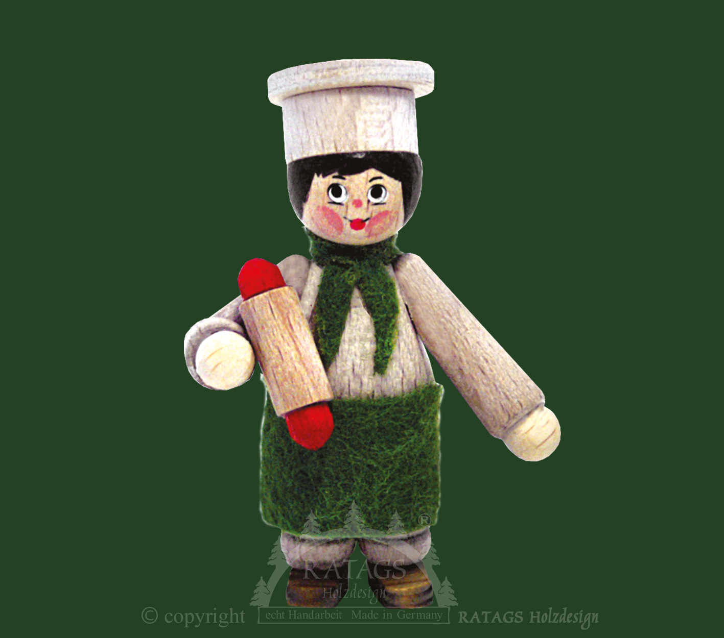 Figur, Bäcker mit Teigrolle, weiß gebeizt Figur, Bäcker mit Teigrolle, weiß gebeizt