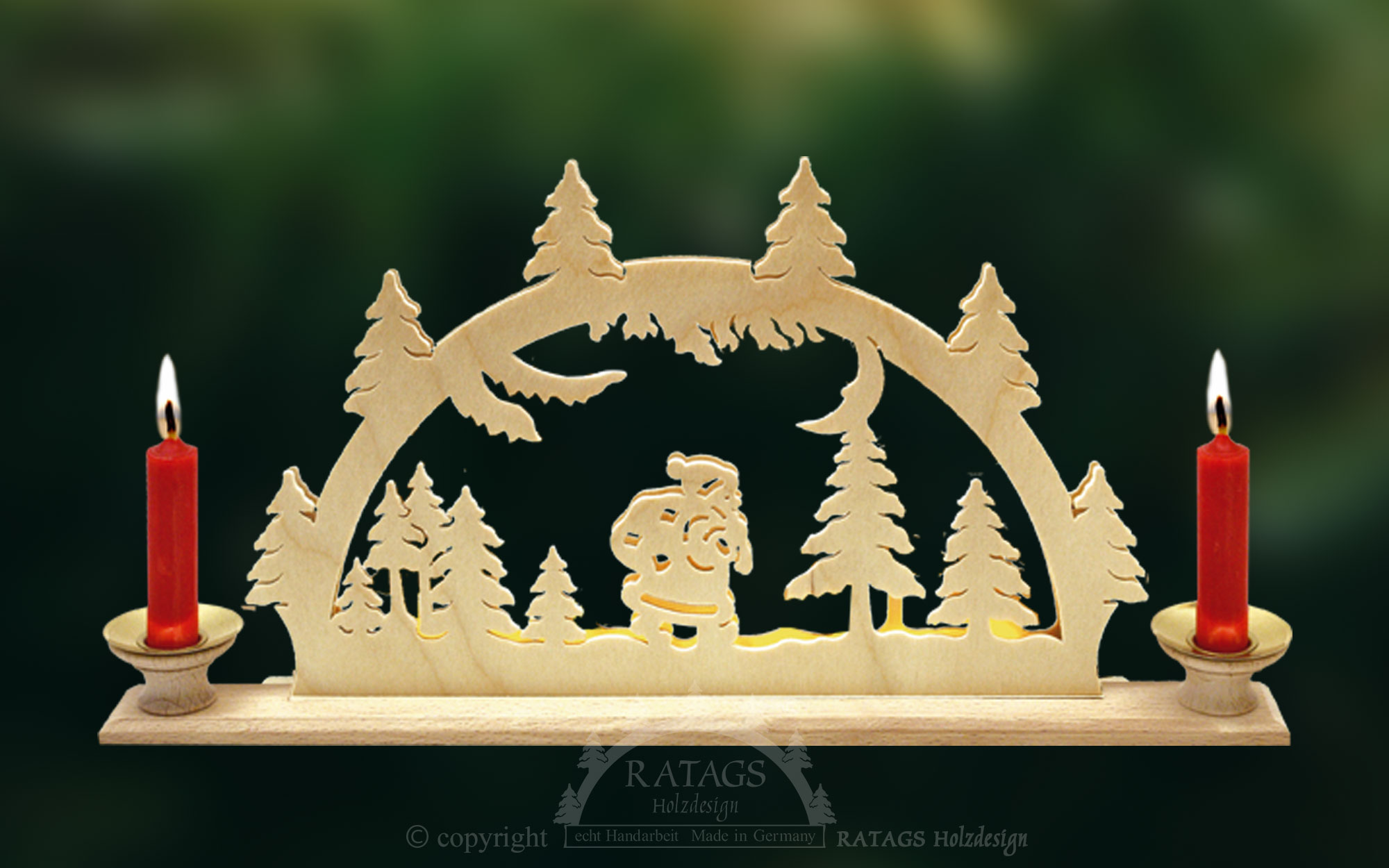 Tischlichterbogen für 2 Pyramidenkerzen Weihnachtsmann Tischlichterbogen für 2 Pyramidenkerzen Weihnachtsmann