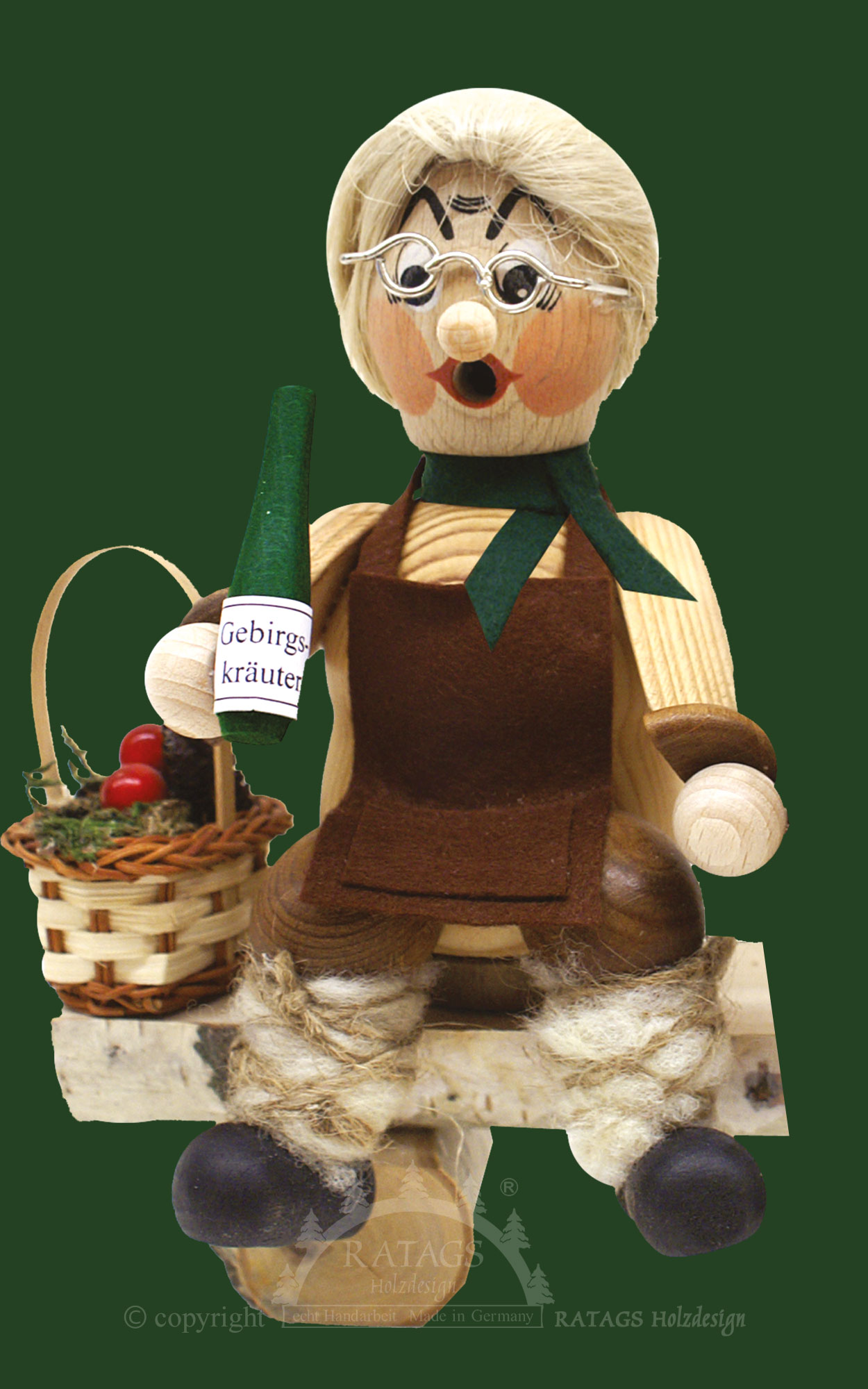Kantenhocker, Holzmichls Frau auf Birkenbank Kantenhocker, Holzmichls Frau auf Birkenbank
