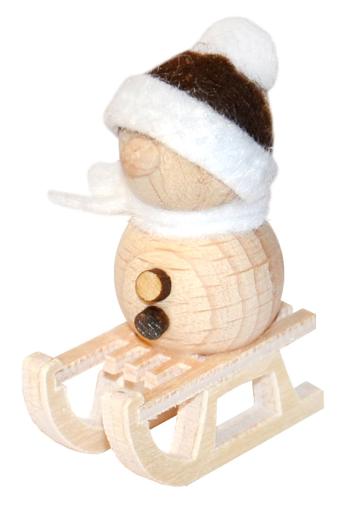 Schneemann natur, auf Schlitten braune Mütze Schneemann natur, auf Schlitten braune Mütze