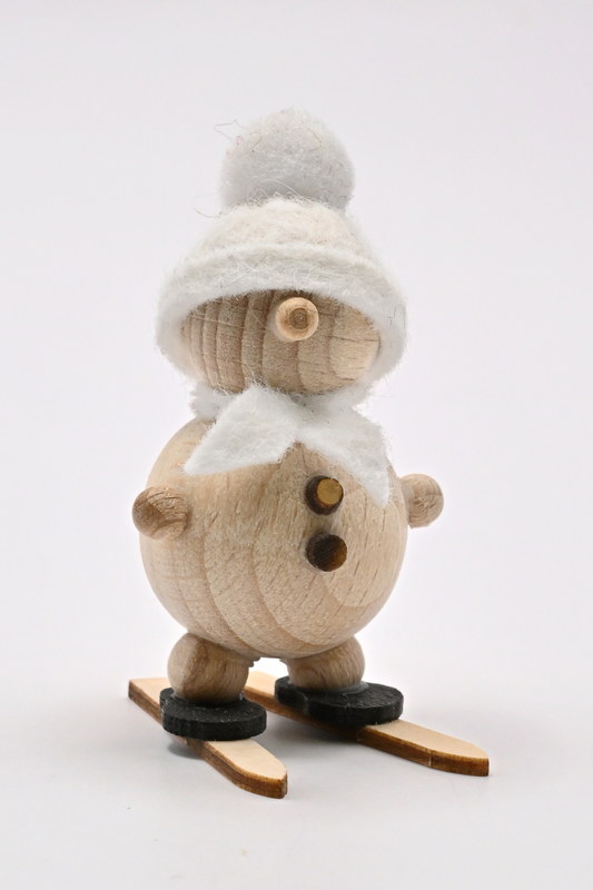 Schneemann natur, auf Ski weiße Mütze, H 5 cm Schneemann natur, auf Ski weiße Mütze, H 5 cm
