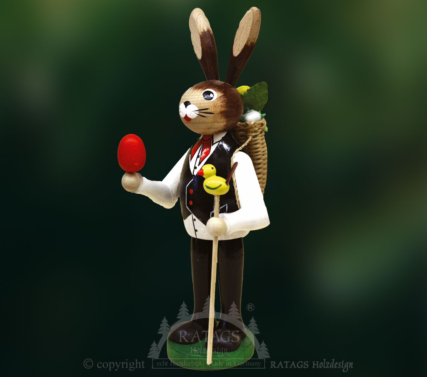 Osterhase, schwarz, Korb, Vögelchen