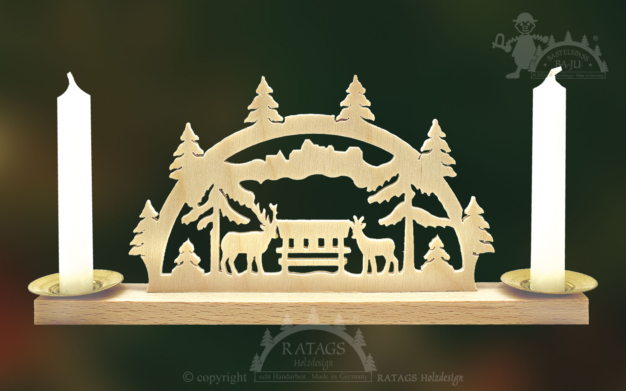 Mini-Schwibbogen für 2 Puppenkerzen Waldlichtung Mini-Schwibbogen für 2 Puppenkerzen Waldlichtung