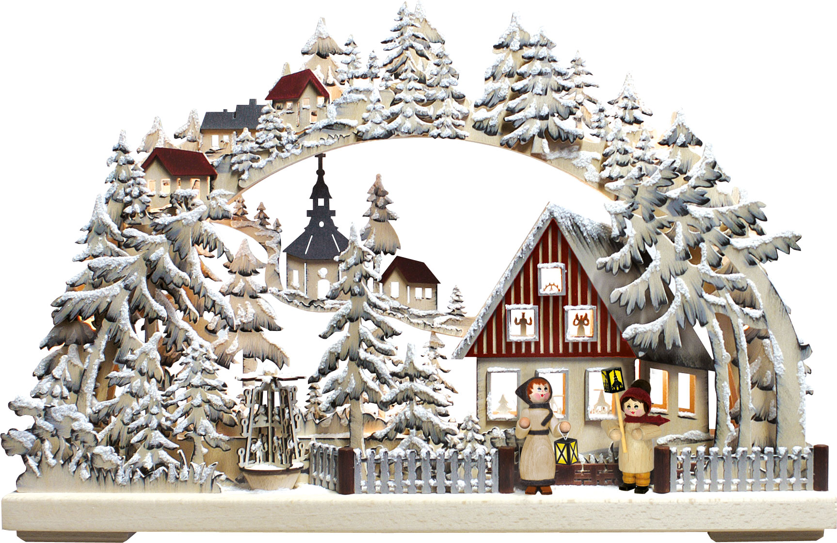 3D-Schwibbogen kl., Laternenschein, Raureif, handbemalt, grau